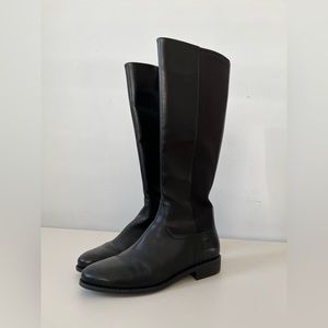 SOLD - Cole Haan Black Leather Long Boots w/ zipper & back elastic, waterproof